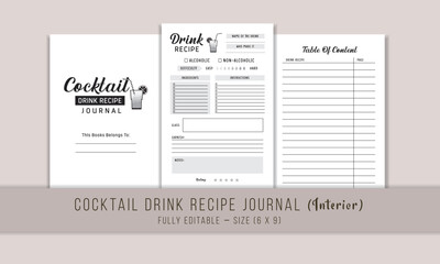 Cocktail Drink Recipe Journal KDP Interior Template