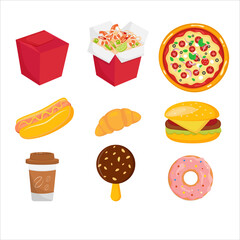 Different fast food set. Vector illustration.	