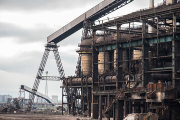 Fototapeta na wymiar Extinguished furnaces and the structure of the former steelworks in Redcar, United Kingdom.