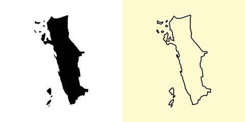 Al Hudaydah map, Yemen, Asia. Filled and outline map designs. Vector illustration