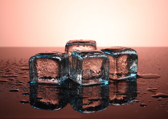 Ice cubes on a gradient background