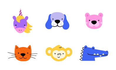 Cartoon animals heads set