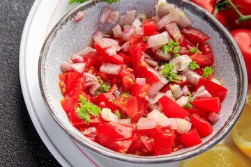 tomato salsa traditional spicy food fresh healthy meal food snack on the table copy space food background rustic top view