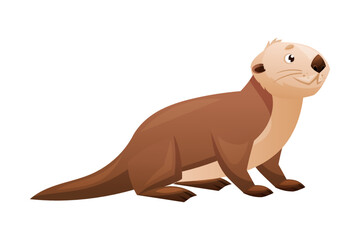 Sea Otter as Marine Mammal and Aquatic Creature with Brown Coat and Long Tail Vector Illustration