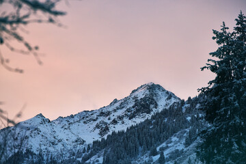 Landscape of beautiful snow Mountain at cloudy sky