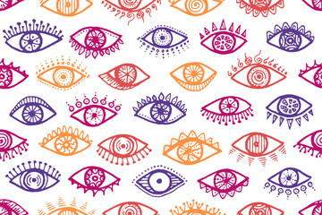 Different female eyes abstract endless ornament.