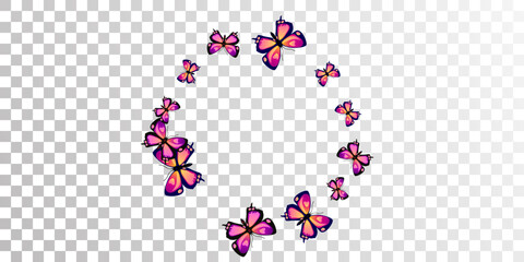 Fairy purple butterflies isolated vector background. Spring funny moths. Fancy butterflies isolated baby illustration. Tender wings insects graphic design. Nature beings.