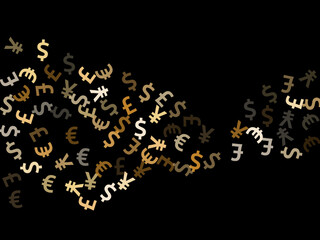 Euro dollar pound yen metallic symbols flying currency vector illustration. Success concept.