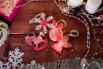 Christmas Decoration Over Wooden Background