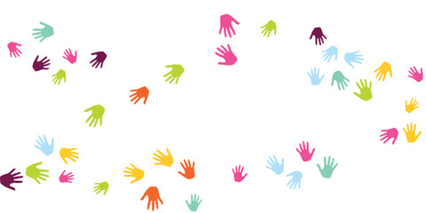 Colorful children handprints preschool education concept background