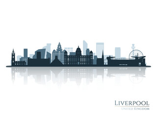 Obraz premium Liverpool skyline silhouette with reflection. Landscape Liverpool, United Kingdom. Vector illustration.