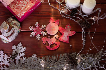 Christmas Decoration Over Wooden Background