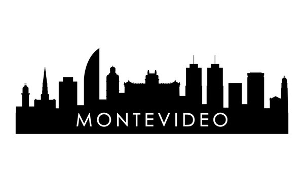 Montevideo skyline silhouette. Black Montevideo city design isolated on white background.