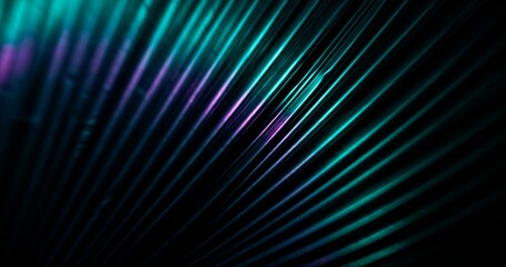Neon gradient rays. Music abstract background. Festival illumination. Defocused fluorescent green pink blue color light on dark black free space poster.
