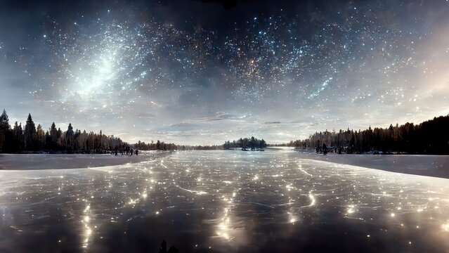 Cold winter solstice landscape with snow