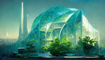 Full Glasshouse with plants inside desing illustration