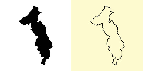 Thimphu map, Bhutan, Asia. Filled and outline map designs. Vector illustration