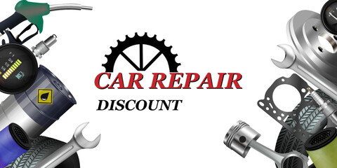 Vector realistic, 3D car repair background.