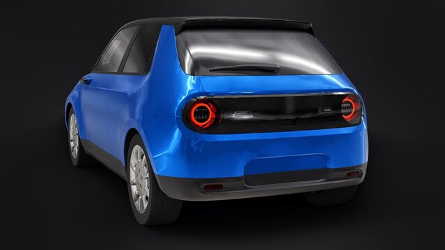 Tokyo. Japan. October 5, 2022. Honda E 2020.  compact urban electric car with a cute design and advanced technologies of the future. 3d illustration.