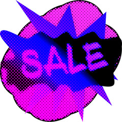 Abstract transparent halftone grunge sale sticker element.