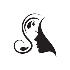 Stylized woman head silhouette for hair product logo or hair salon.