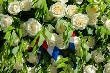 Flowers At The Remembrance Of The Dead Statue On The 4th Of May At Amsterdam The Netherlands 2020