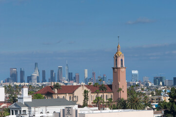 los angeles california church and city skyline