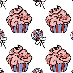 seamless pattern with cupcakes