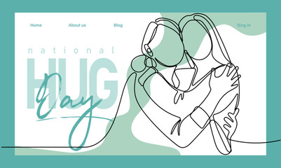 Single hand drawn outline continuous of Web banner or landing page with a concept hug day and happy family relationship. Vector colorful illustration. Vector illustration