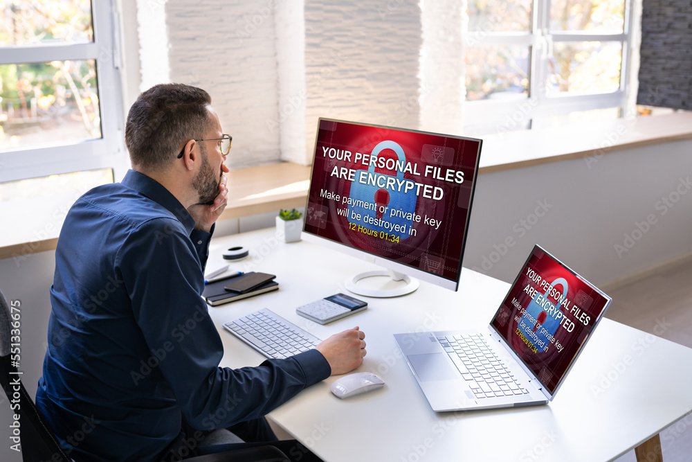 Poster ransomware cyber attack showing personal files encrypted