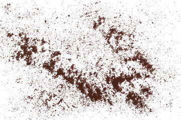Coffee powder pile, ground isolated on white, top view