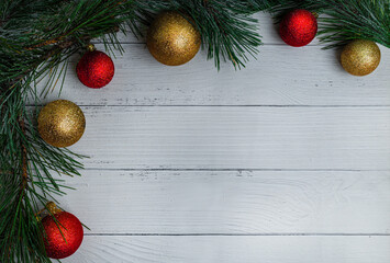 Fototapeta na wymiar Christmas decoration over white wooden background