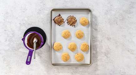 Banana cookies with chocolate drizzle