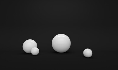 Black abstract background with white spheres. 3d rendering