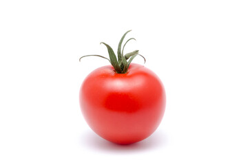 Red ripe tomato, Solanum lycopersicum, isolated on white background