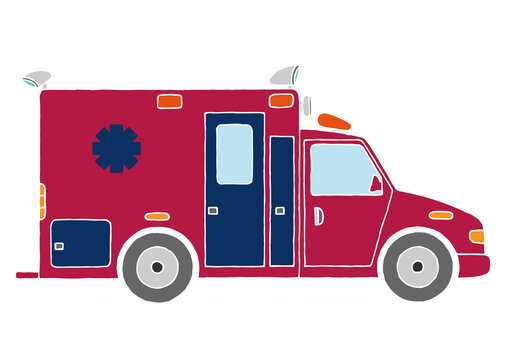 American ambulance in the colors of the American flag. Freehand drawing. Doodle. Hand Drawn. Outline.	