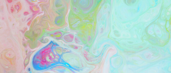 Abstract gradient multicolored background. Colorful spots on water surface. Fluid Art