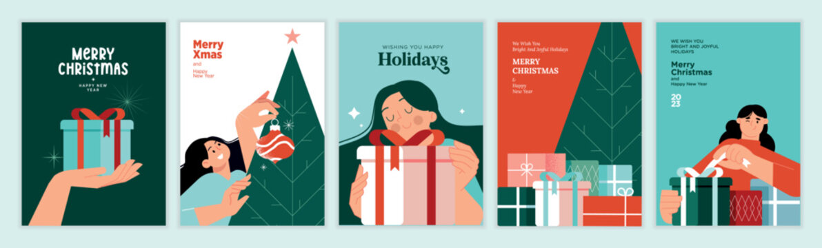 Merry Christmas and Happy New Year greeting cards. Vector illustration concepts for background, greeting card, party invitation card, website banner, social media banner, marketing material.
