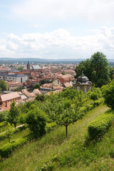 The panorama of Bamberg from a castle hill, Germany