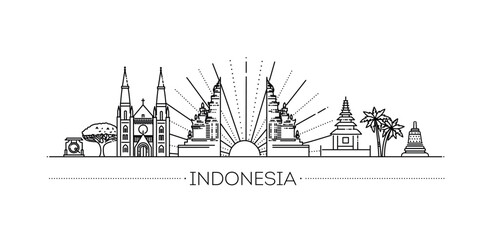 Indonesia Linear City Skyline. Vector illustration