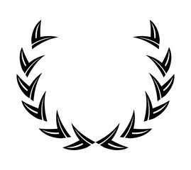 Vintage laurel wreath. Black silhouette circular sign depicting an award achievement heraldry, nobility, emblem. Laurel wreath award, winning, prize or victory