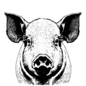 A Pig Face. Hand Drawn Vector Illustration