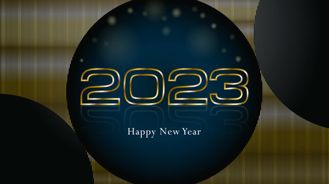 Happy New Year 2023 design illustration. Blue sky background at night with golden lines pattern