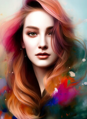 Digital portrait of a beautiful face. Abstract Illustration of a beautiful girl. Beautiful woman painting.