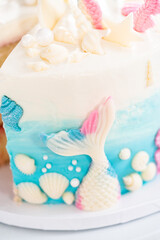 Mermaid themed 3 layer vanilla cake