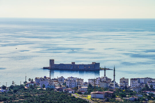 Kız Kalesi in Mersin Turkey and city view