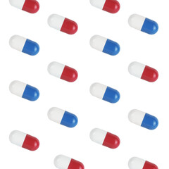 Medicament drugs tablets pills pattern on white background. Pharmaceutical industry concept idea