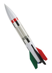 Rocket gray black red green space travel isolated on white background. Rocketing missile launch...