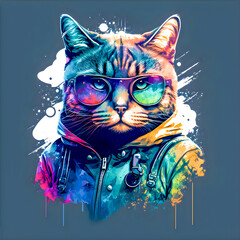 Hipster Cute Funny Art Cat Illustration