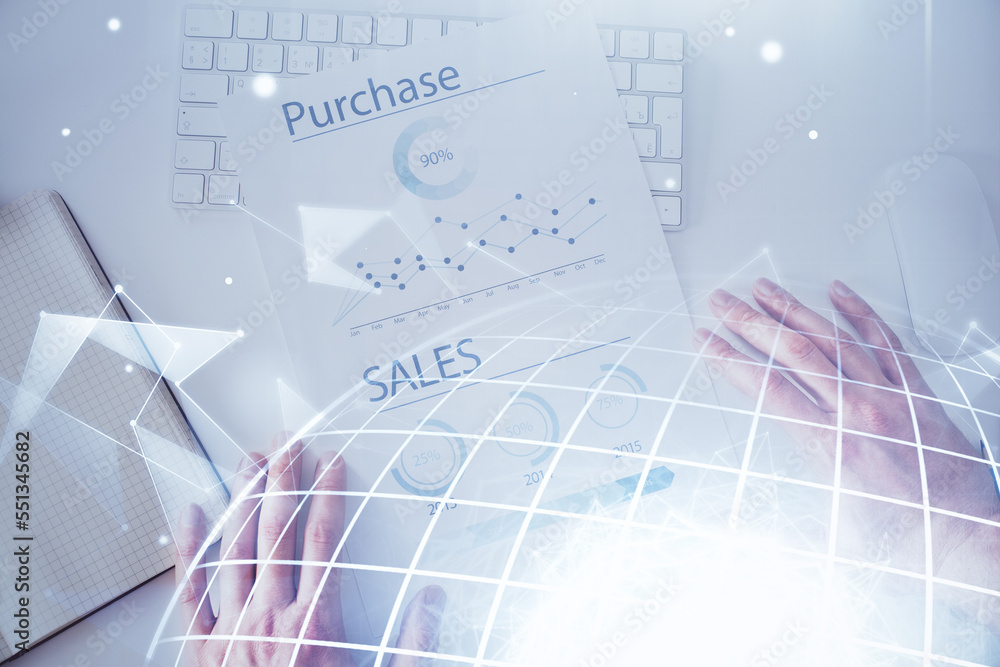 Aufkleber man with multi exposure global network theme icons.